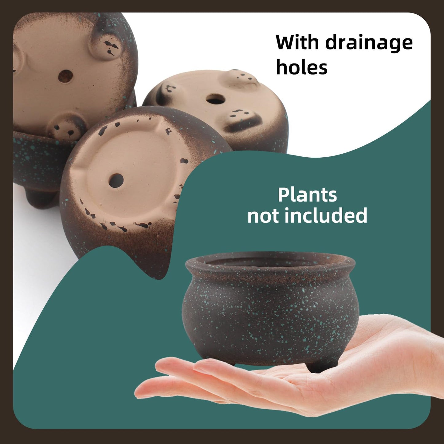 ginojex Retro Ceramic Succulent Garden Pots Small Plant Planter Container with Drainage Set of 5 for Home Office Decor