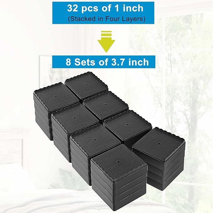 Bed Risers 1 inch, 2 inch, 3 inch, 4 inch Heavy Duty, Adjustable Furniture Riser