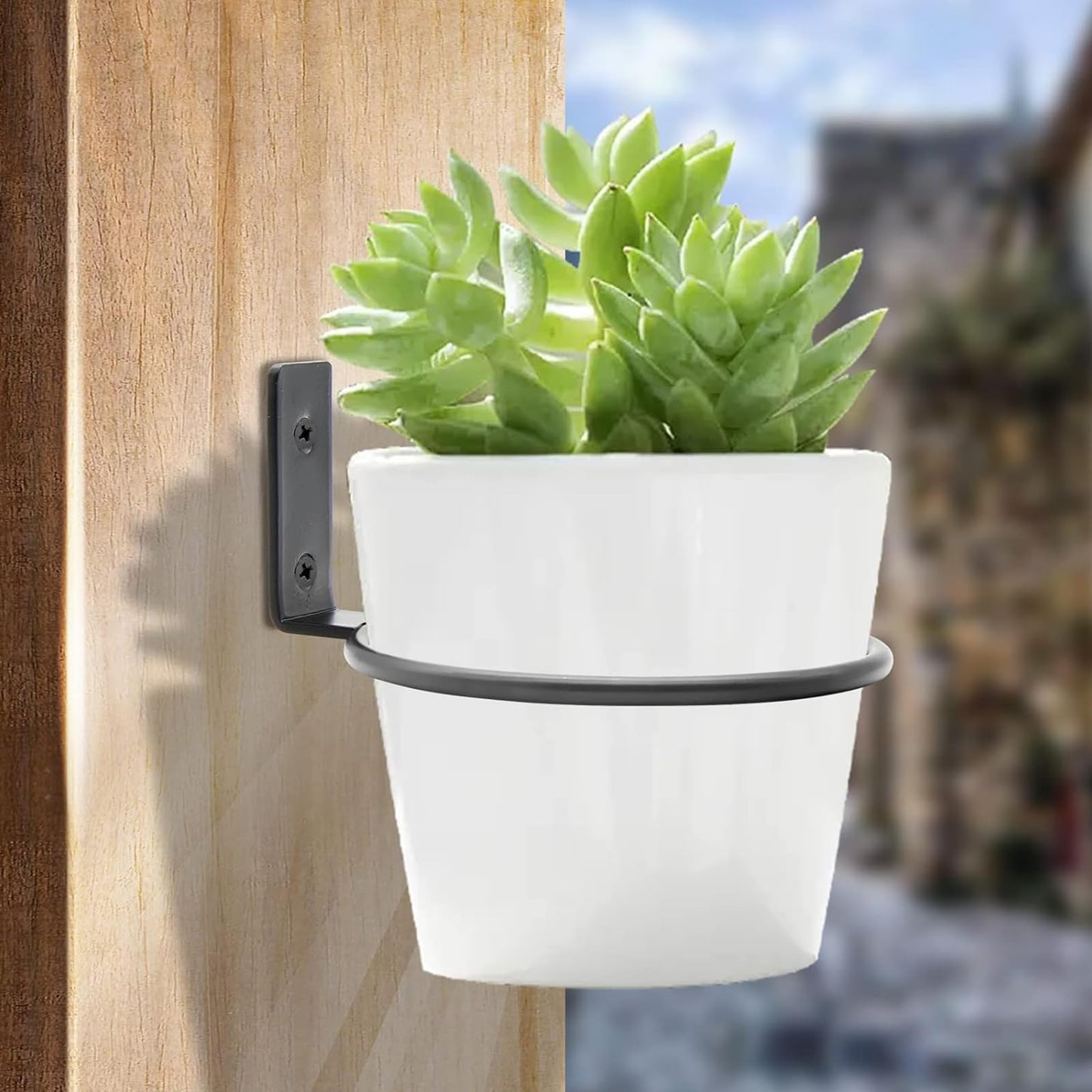 Jiozermi 2 Pack 5 inch Flower Pot Holder Ring, Flower Pot Holder Ring Wall Mounted Set Wall Mounted Metal Planter Hanger Matte Black Hanging Plant Holder