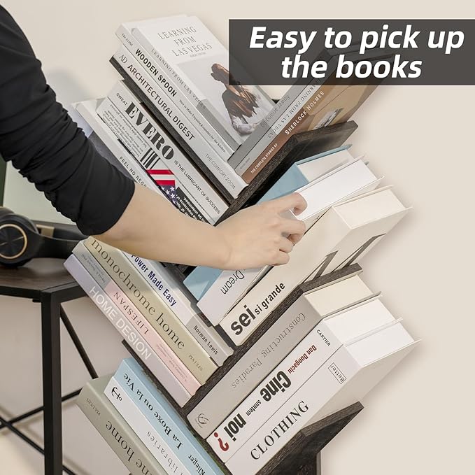 SHEEPAM 10 Tier Tree Book Shelf, Floor Standing Wood Bookshelf