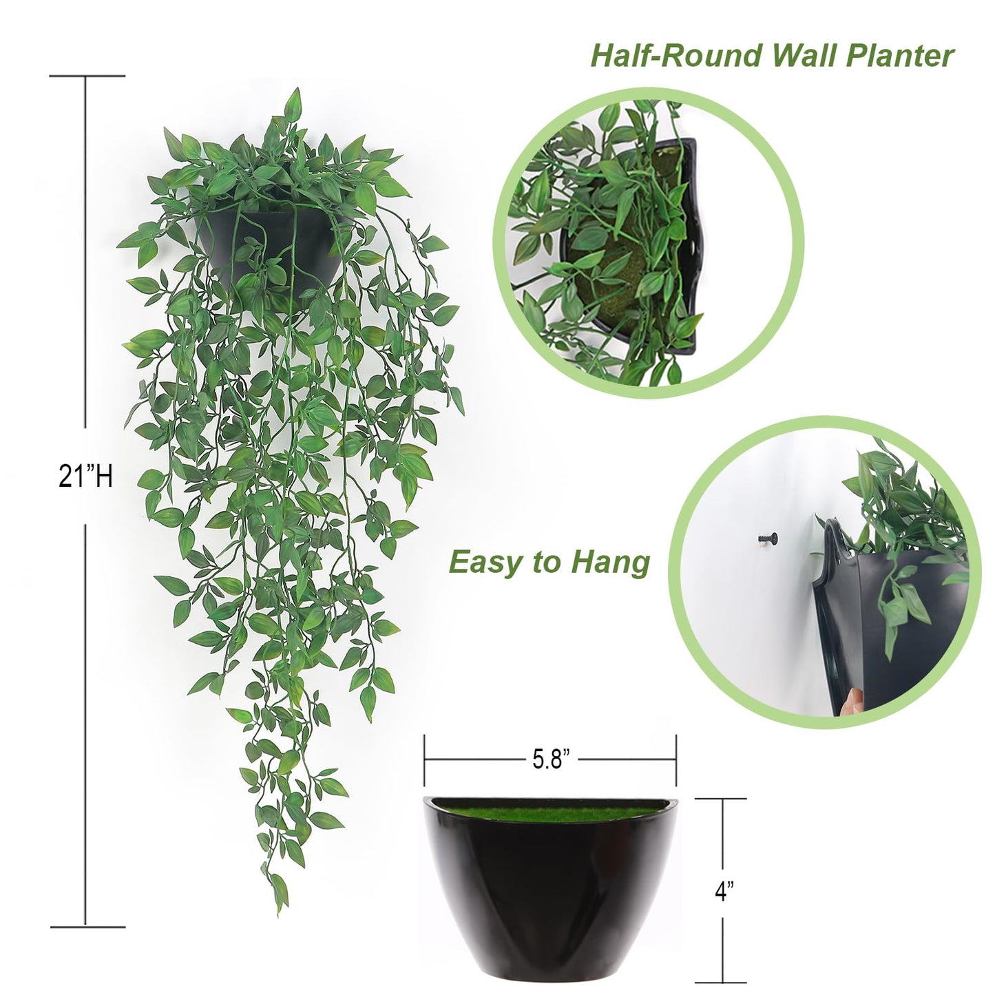 Decor unlimited Artificial Hanging Plants 2 Pack, Fake Mandala Vine Greenery with Wall Planter for Office Living Room Bathroom Indoor Décor