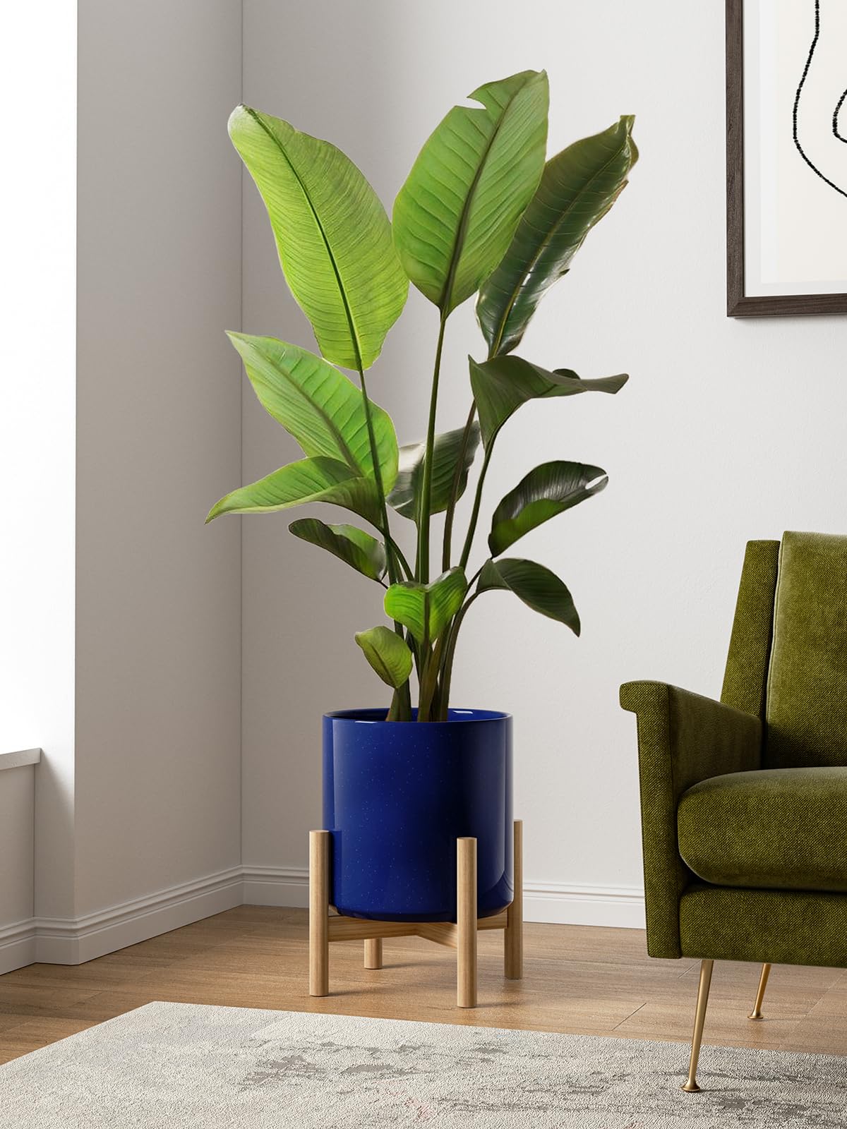 LE TAUCI 12 Inch Pot for Plants, Ceramic Planters for Indoor Plants, Mid-Century Modern Cylinder Flower Pots with Drainage Hole, Fits Fiddle Leaf Fig & Monstera, Home Decor, Midnight Blue