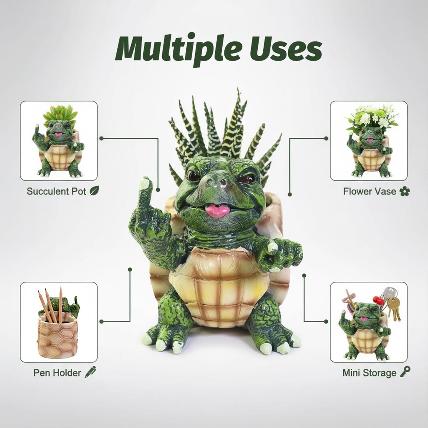NMMUGOR Turtle Succulent Pots with Middle Fingers Up, Middle Finger Gifts, Prank Flower Pot Resin for Indoor Outdoor