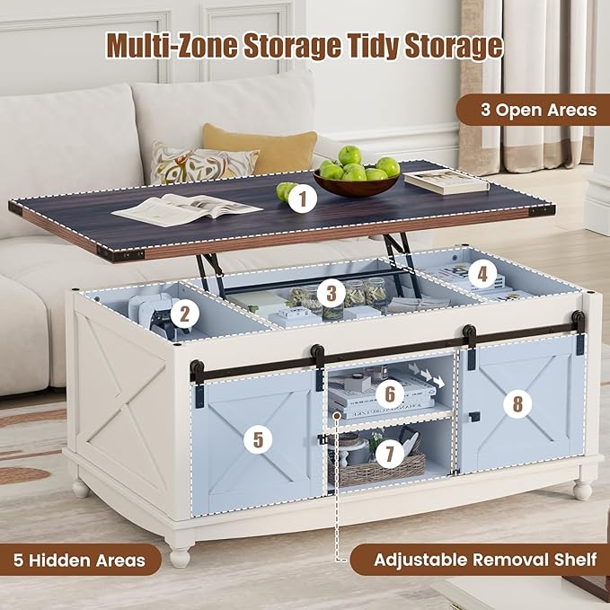 ALLSTAND 48" Farmhouse Lift Top Coffee Table
