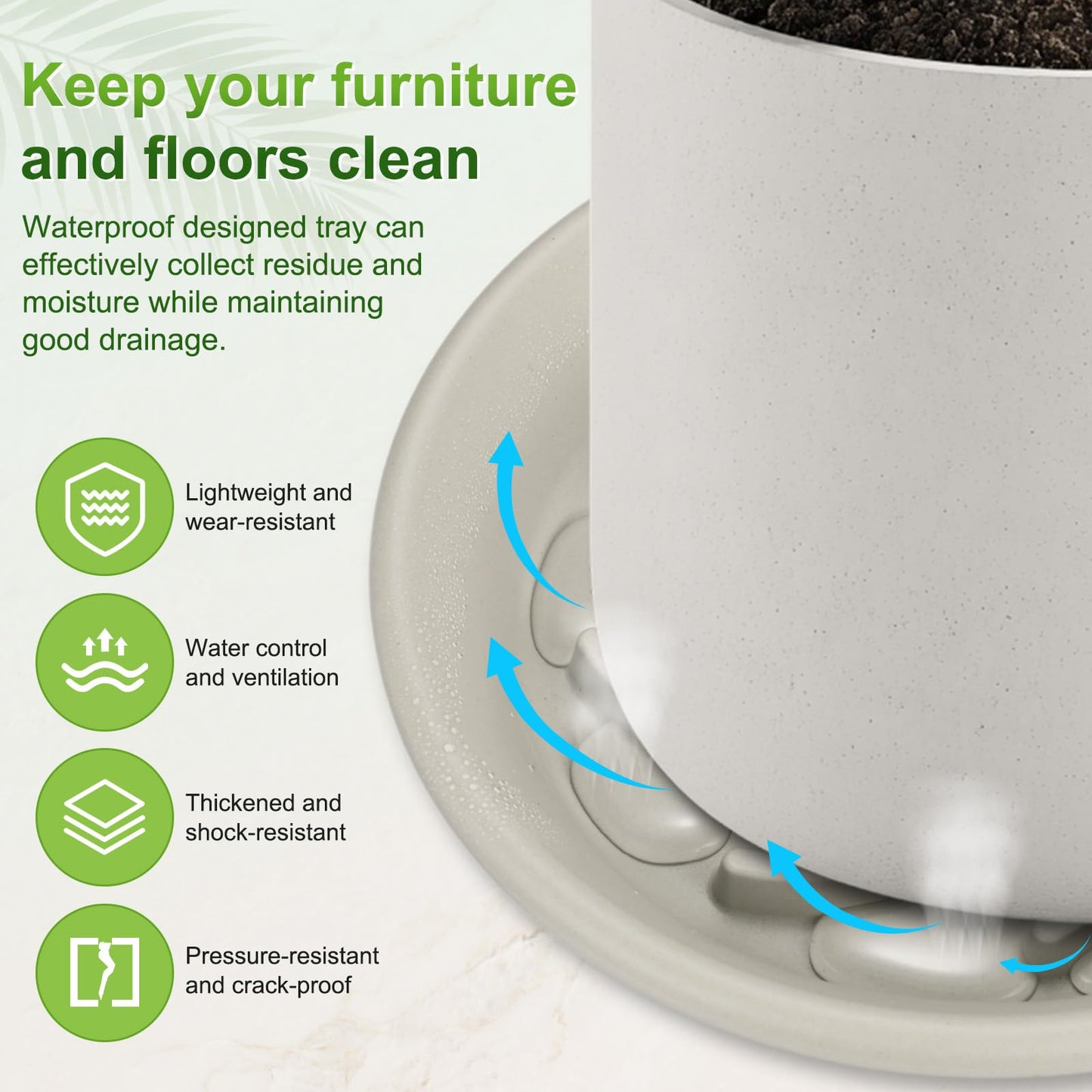 M METERXITY 2-Pack Plant Saucer, 9.4 Inch/ 24cm Plastic Plant Trays Thicker for Pots/Indoor/Outdoor/Water Drainage and Protection, Flowerpot Drip Tray [Grayish White]