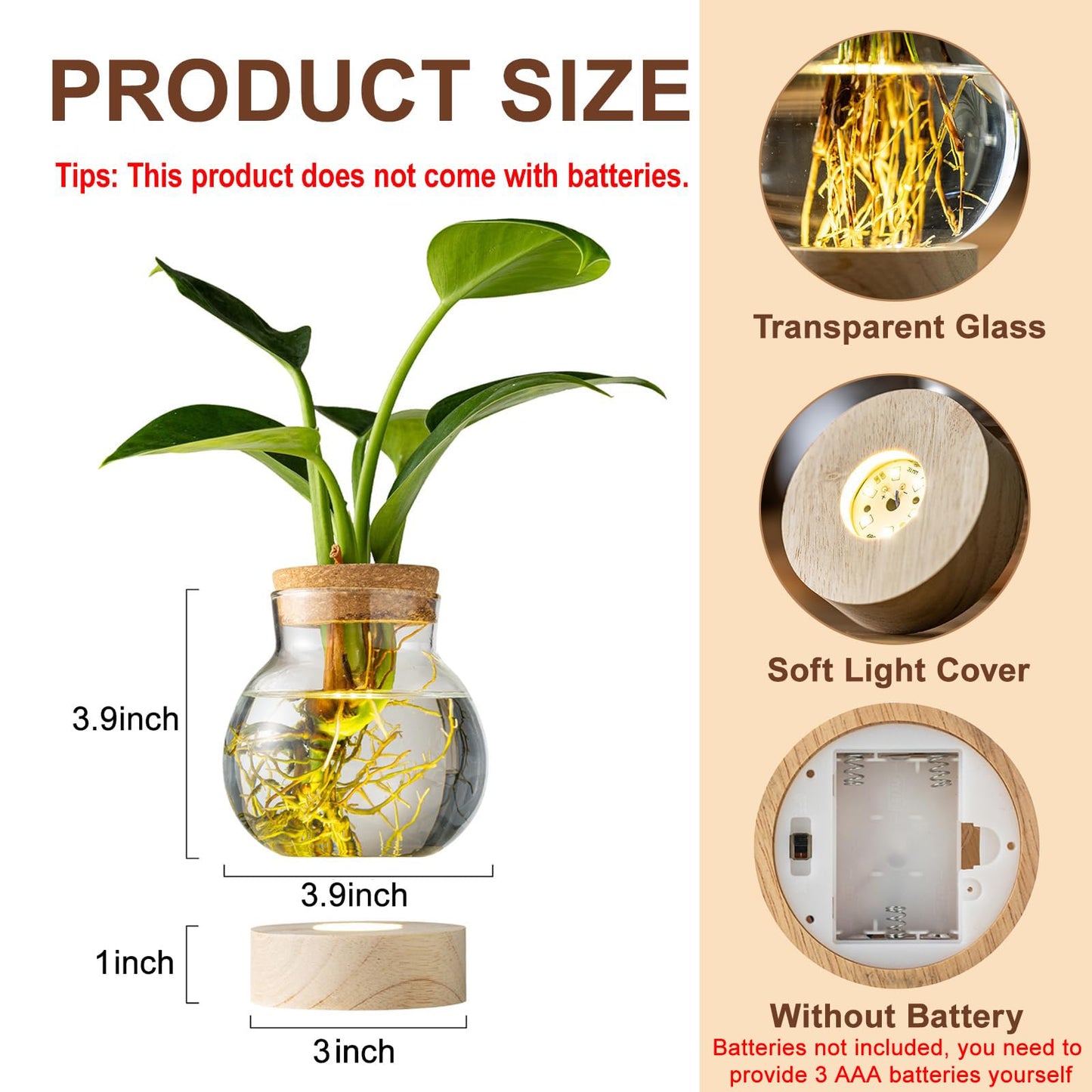 Propagation Stations, Plant Propagation Station with Light Base, Glass Propagation Vases, Hydroponic Vase for Plants, Glass Terrarium for Home Office Windowsill Tabletop Decoration (5)