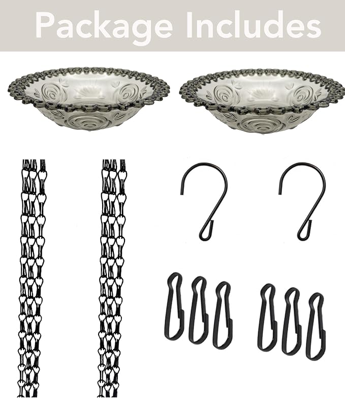 2 Pack Hanging Bird Baths and Feeders for Outdoors, Plastic Bird Bath Bowl & Hanging Feeder for Garden Yard Decor,Mist Grey