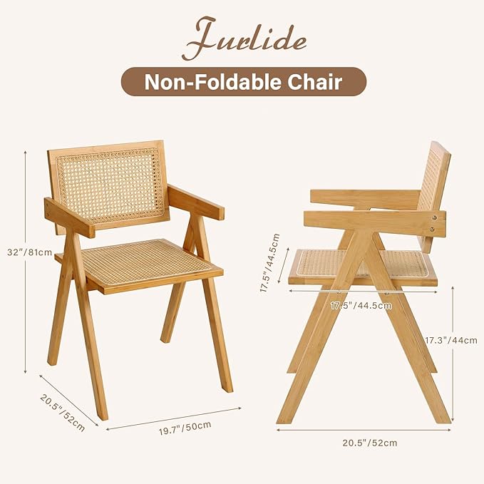 Furlide Rattan Dining Chairs Set of 2, Modern Mid Century Accent Chairs