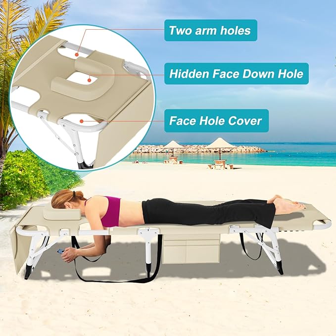 ABORON Heavy Duty Tanning Chair, Outdoor 5-Position Folding Chaise Lounge Chair