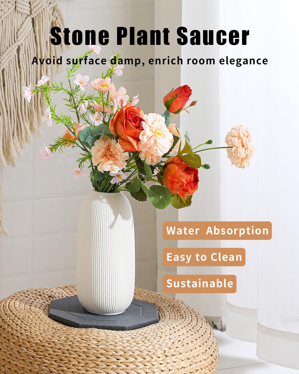 Diatomaceous Earth Plant Saucer Instant Dry, 2 Pack 12 inch Super Absorbent Plant Trays for Pots, Plant Water Catcher Tray, Plant Drip & Drainage Tray for Indoor, Gray