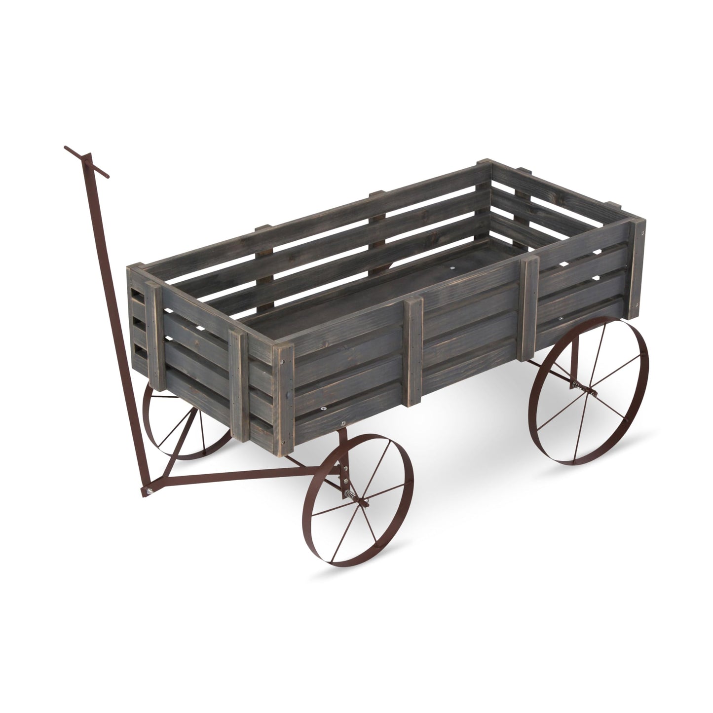 Shine Company Decorative Buckboard Wagon Garden Planter, Wooden Wagon Yard Décor for Outdoor Plants, Gray