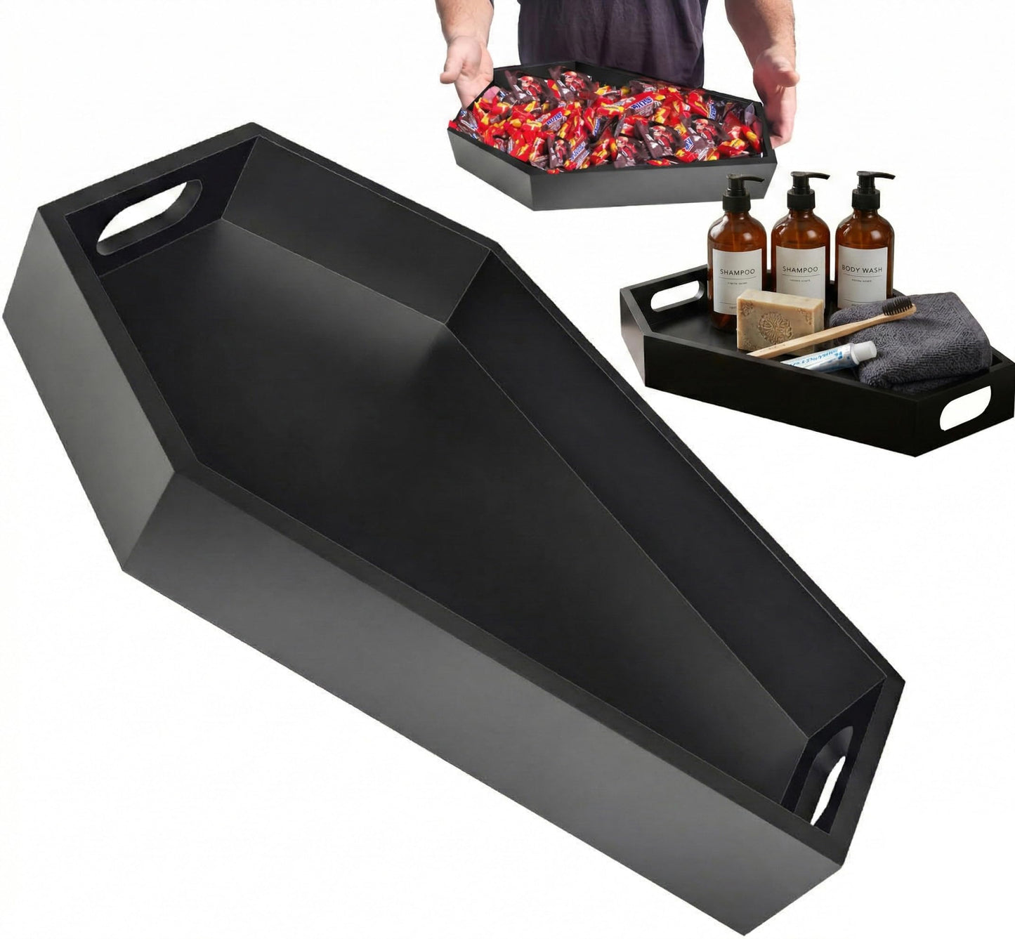 14.2'' Coffin Charcuterie Boards for Gothic Bedroom Kitchen Bathroom Decor - Sturdy Solid Wooden Spooky Halloween Tray for Emo Home