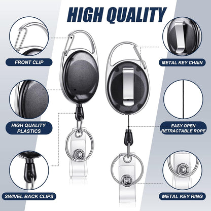 Maitys 100 Pack Retractable Badge Reels Bulk Heavy Duty Badge Reel Holders with Carabiner Belt Clip and Keychain for Lanyard Card Nurse School Office Employee (Clear Black)