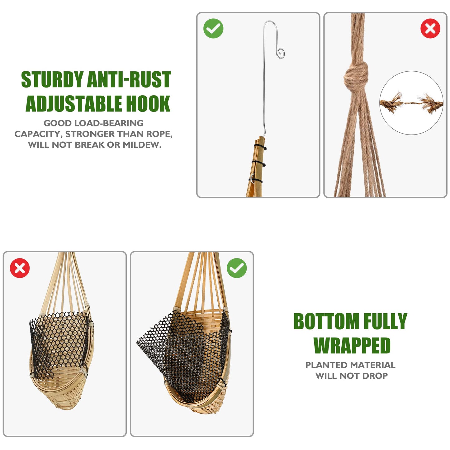 lanccona Orchid Hanging Planter 5 Inch 6 Pack with Bird Nest Style Plant Hangers, Handmade Thai Bamboo Woven Hanging Orchid Basket for Trellis Gazebo Indoor Outdoor