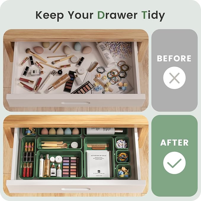 A-LuGei 【𝟰𝟲𝗣𝗖𝗦 & 5 Size Tool Box Organizer Tray Divider Set,【Army Green】 Desk Drawer Organizer,Garage Organization and Storage Toolbox Accessories Rolling Tool Chest Cart WorkBench Small Part