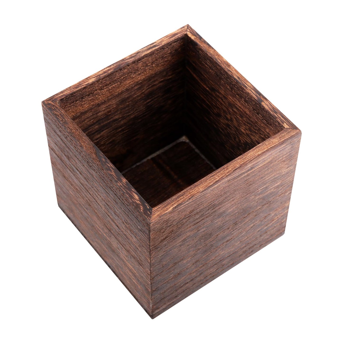 HAKZEON 4 Pack Wooden Planter Box, 4 Inch Square Wood Vase Flower Pots Rustic Cube Planter Box for Wedding Garden Windowsill Home Decor