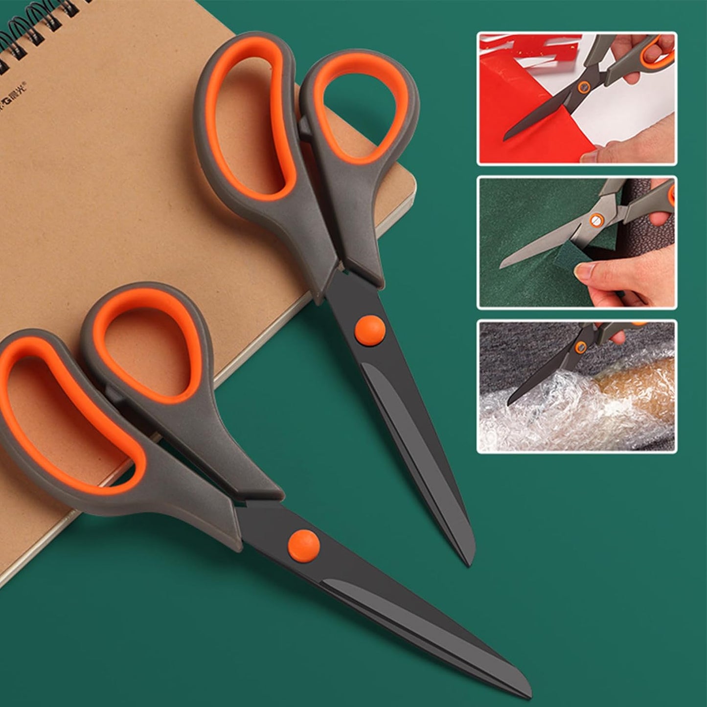 Scissors, Rkqoa 8" All Purpose Titanium Scissor Set of 6 Pack - 2.5mm Thick Sharp Scissors Bulk for Office School Sewing Craft Supplies, Classroom Must have, Teacher/Class Shears, Right/Left Handles