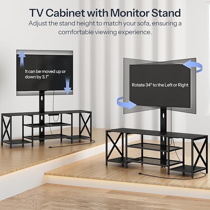 HOOBRO TV Stand with Mount and Power Outlet, LED Entertainment Center with