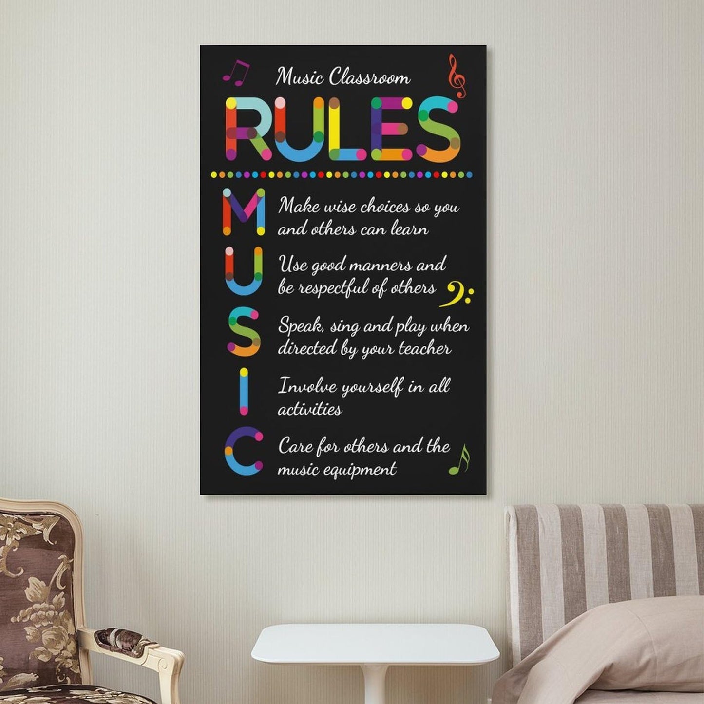 LINWDSB Music Classroom Rules Posters Musical Education Decor Primary School Middle And High Decorations Or Homeschool Unframe style-3 16x24inch(40x60cm)