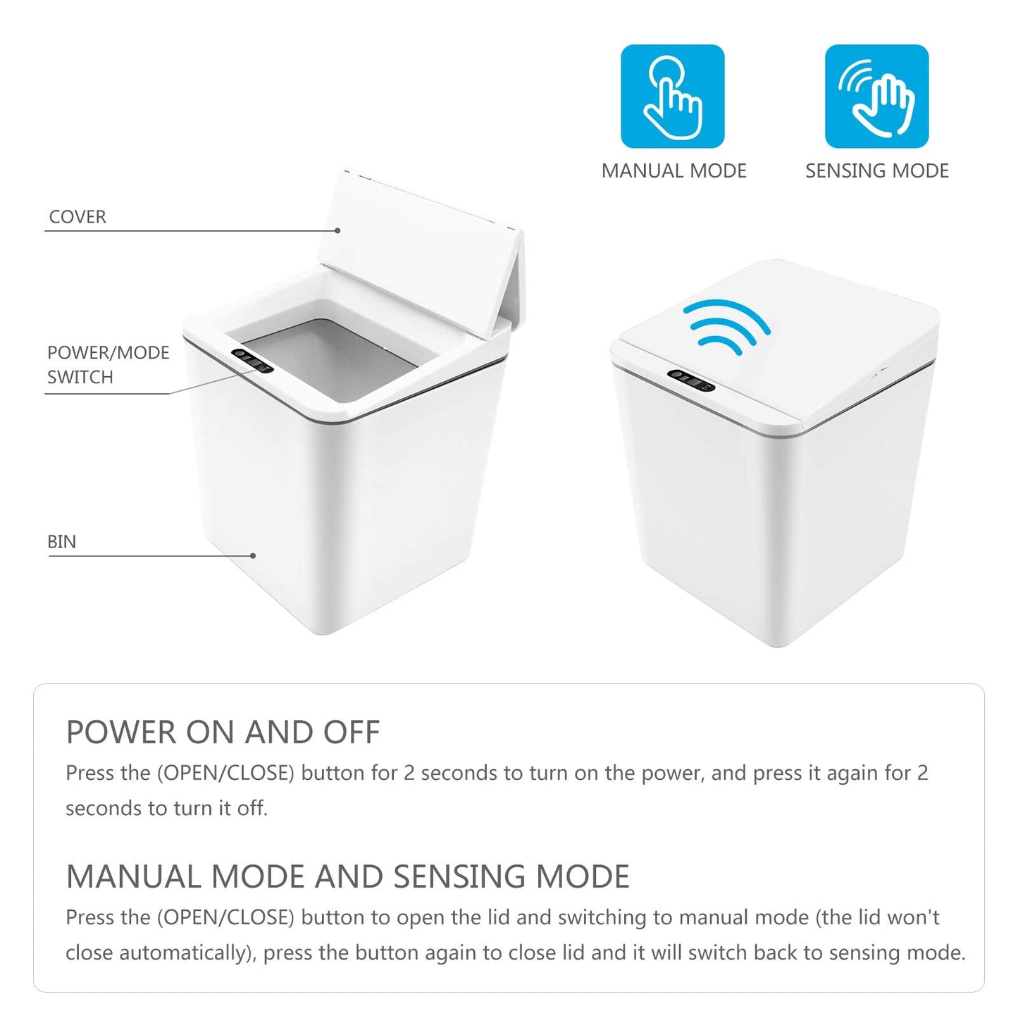 FEBHBRQ Automatic Small Countertop Trash Can, Rechargeable Mini Desktop Waste Bin with Lid for Office Desk/Bedside Table/Coffee Bar, White-1.5 Gal