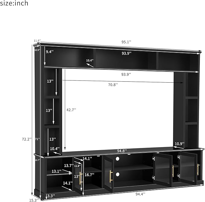 Merax 95" Entertainment Center for TVs up to 80", All-in-One TV Stand