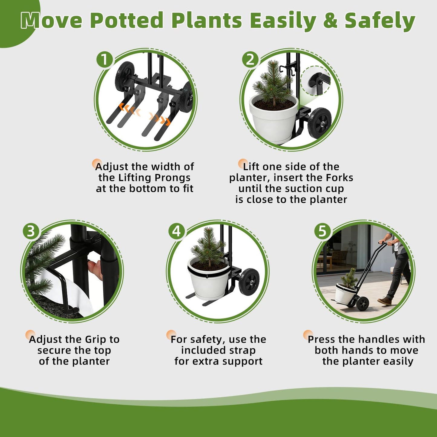 Vlaeng Plant Caddy with Wheels, 200 Lbs Capacity Plant Dolly Cart with Wheels, Handle, Adjustable Forks and Grips, Potted Plant Mover for Flower Shop, Home, Courtyard, Offices, Hotels