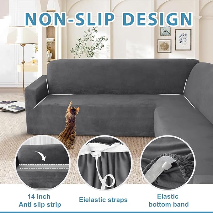HDCAXKJ Corner Sectional Couch Covers Velvet Stretch L Shape Sofa Cover Soft