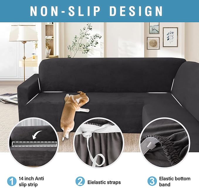 HDCAXKJ Corner Sectional Couch Covers Velvet Stretch L Shape Sofa Cover Soft