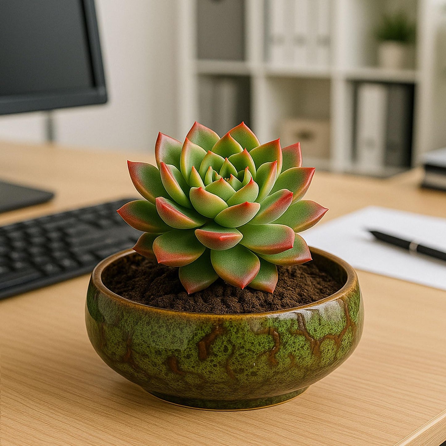 Oncpcare Lotus Bowl Planter – Ceramic Water Plant Pot Sacred Bonsai Bowl Lotus Flower, Shallow Glazed Vase for Lotus Seeds, Bonsai, Succulents, Hydroponic Plants (Blue)