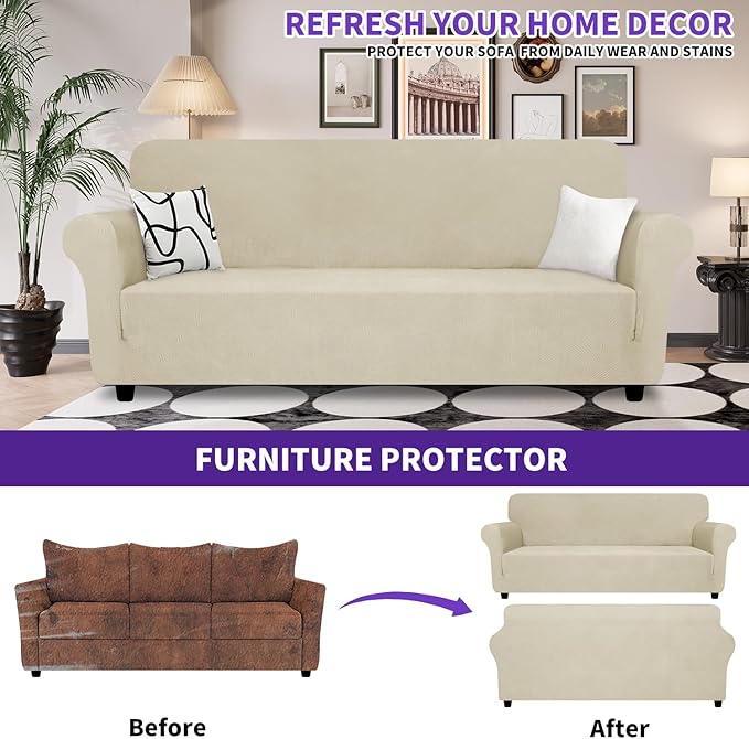 ZNSAYOTX Oversized Super Stretch Couch Cover, New Striped Sofa Covers