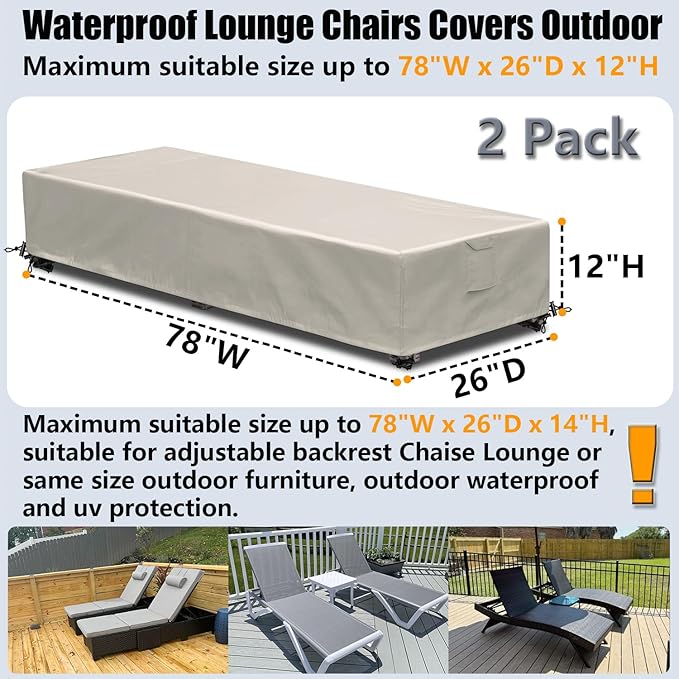 Lounge Chair Covers Outdoor Waterproof Patio Chaise Lounge Cover 600D Weather