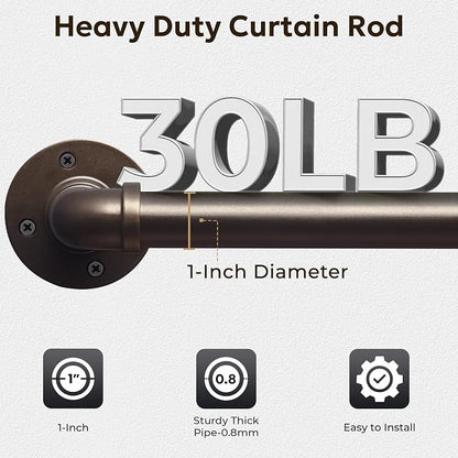 Zeerobee Curtain Rods for Windows 48 to 84, 1 Inch Industrial Wrap Around Antique Bronze Curtain Rod, Indoor/Outdoor Room Divider Adjustable Drapery Pole, 48"-86"