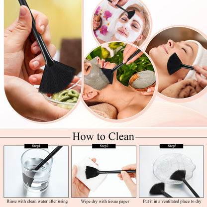 9 Pieces Facial Fan Mask Brushes, Soft Facial Applicator Brushes Tools for Peel Glycolic Makeup for Mud Cream(Champagne)