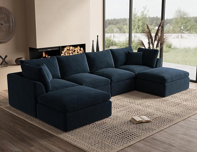 ohllob 140" U Shaped Couch, Cloud Sectional Couches