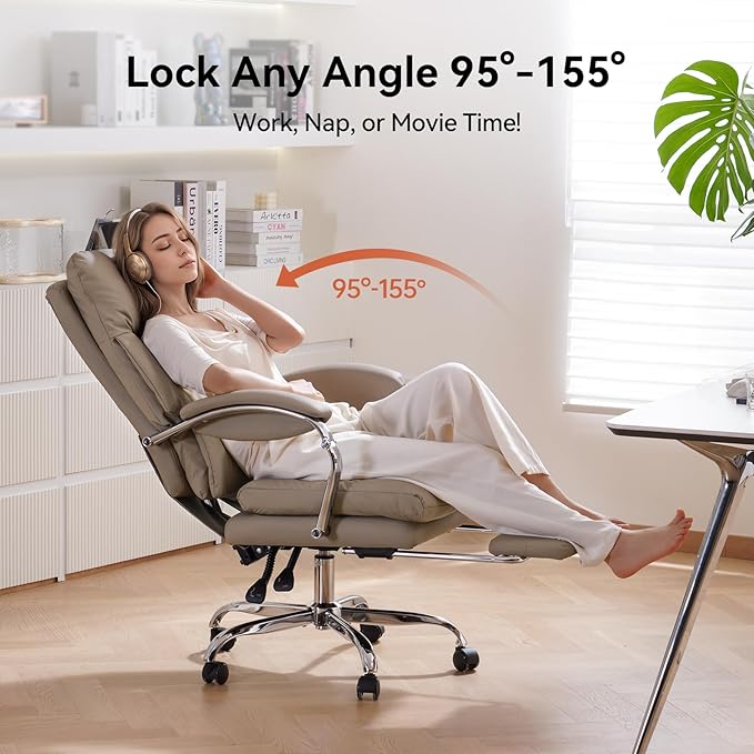 LEAGOO Office Chair with Foot Rest, Executive Reclining Office Chairs with Arms