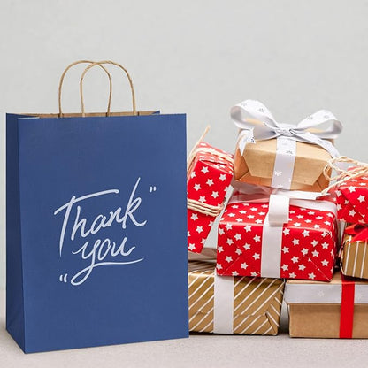 BagDream Navy Blue Gift Bags 13x7x17 50Pcs Large Kraft Paper Shopping Bags with Handles Bulk, for Party Favor, Retail, Merchandise, Grocery, Recycled Paper Sacks