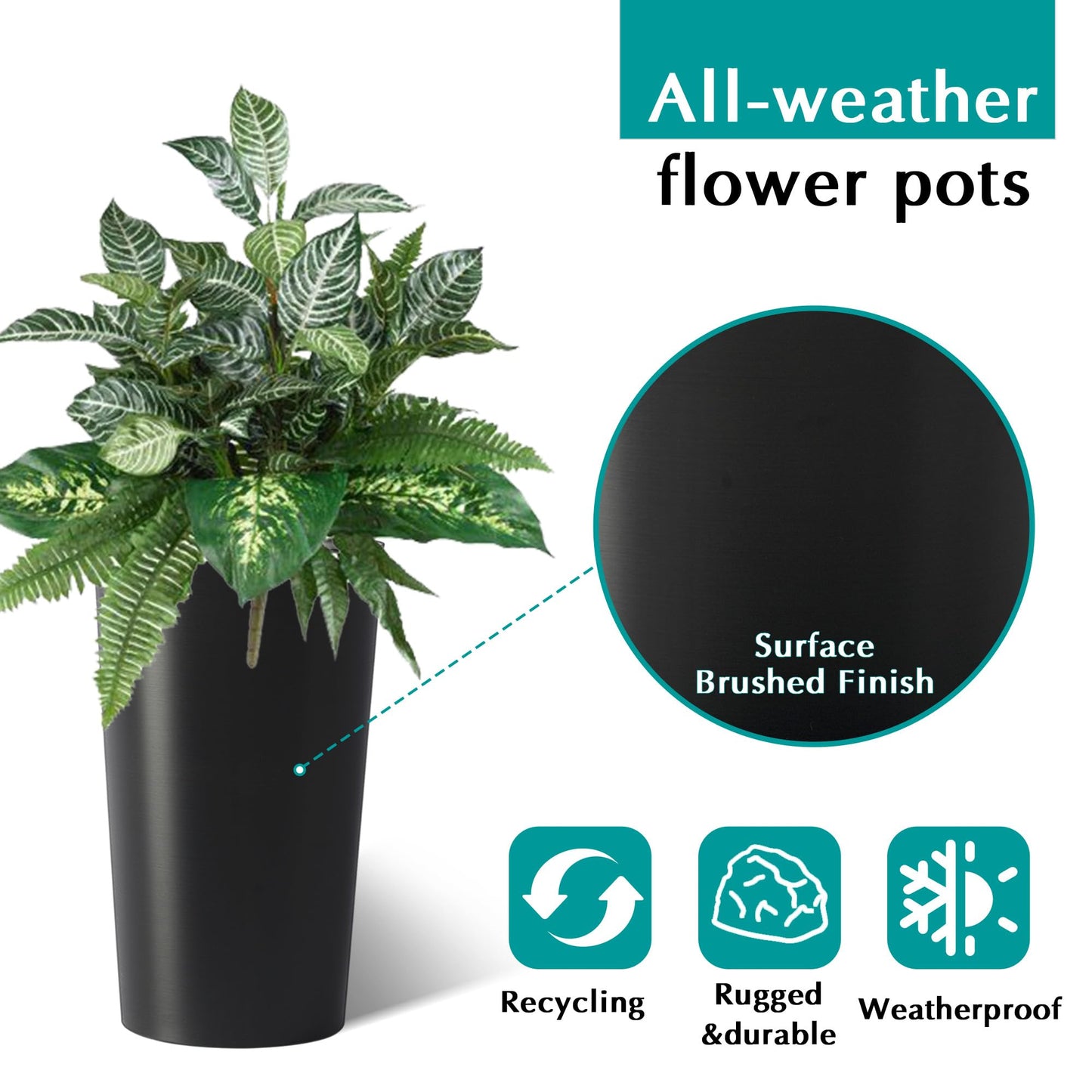 JLXMROSE 2 Pack Tall 21.7 in Planters for Outdoor Plants, Modern Tall Square Planter Box, Indoor/Outdoor Porch Patio Flower Pot, Modern Big Tapered Matte Tree Flower Pot for Garden (Black)