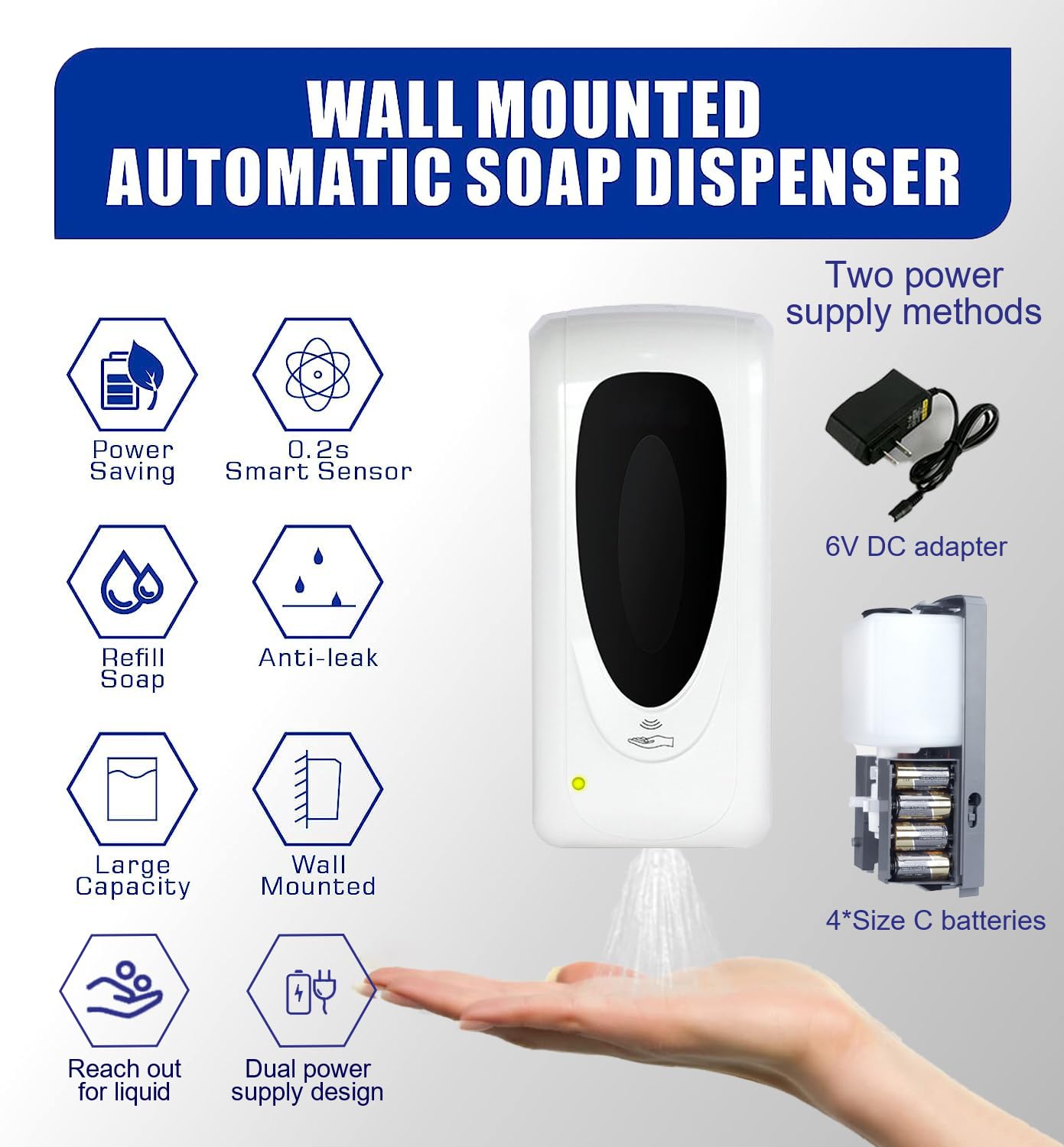 Jewaytec Automatic Hand Sanitizer Dispenser Wall Mount, Liquid Hand Sanitizer Spray Dispenser, 33oz/1000ml Touchless Hand Soap Dispenser for Commercial Industrial Hospitals Office Public