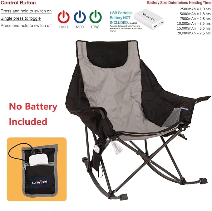 SUNNYFEEL Oversized Heated Rocking Camping Chair 2 Pack, Fully Padded Patio