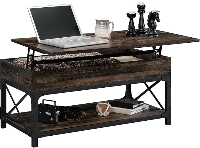 Industrial Lift Top Coffee Table 41 in, Wood Living Room Table