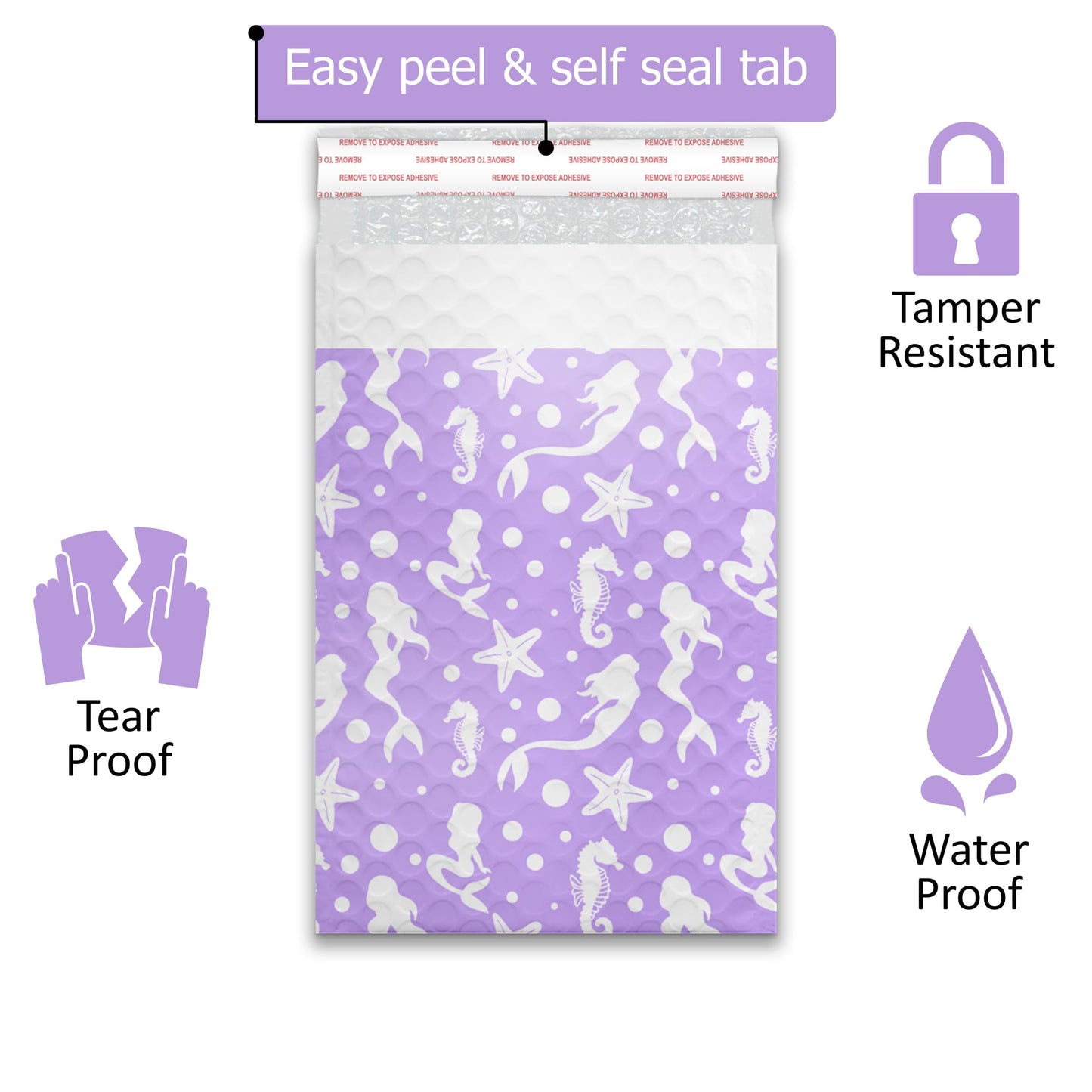 Pro Supply Global Purple Mermaids Self-Seal Bubble Mailers Padded - 6"x9" (20 Pieces) - A Colorful Shipping Envelopes Bags for Small Items Packaging, Mailing, Gifts, Documents, Crafts and Accessories.