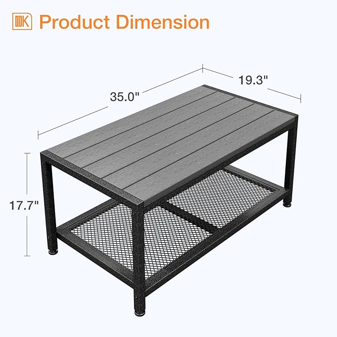 ODK Outdoor Coffee Table with Double-Layer Storage, Rectangle Weather-Resistant