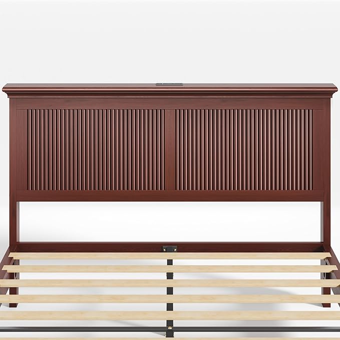 Lifezone Queen Bed Frame with Headboard, Solid Wood Bed Frame Queen Size with