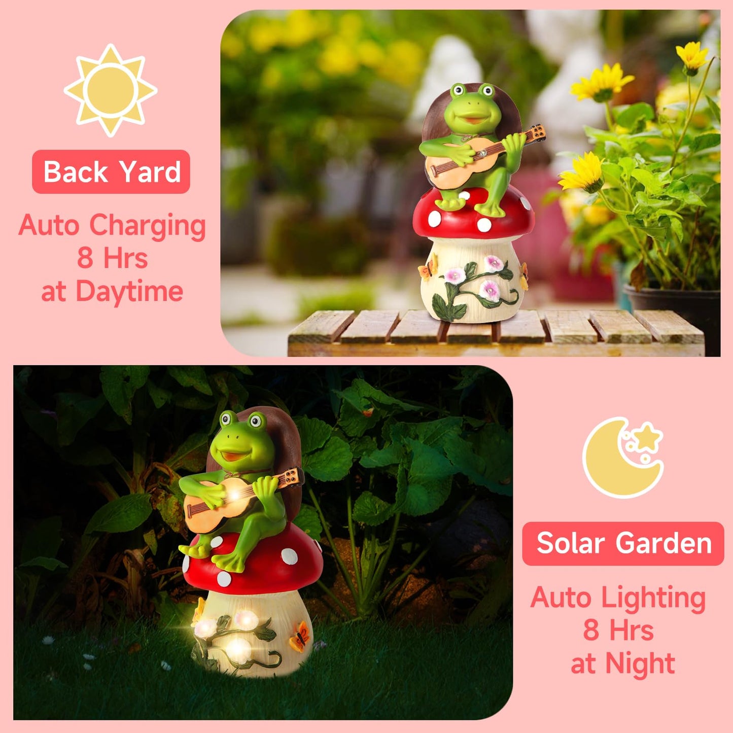 ArtTerpnica Birthday Gifts for Women Frog and Mushroom Garden Statue,Home Halloween Decorations Outdoor Funny Solar Lights Garden Decor Art Housewarming, Patio,Yard,Lawn Ornament