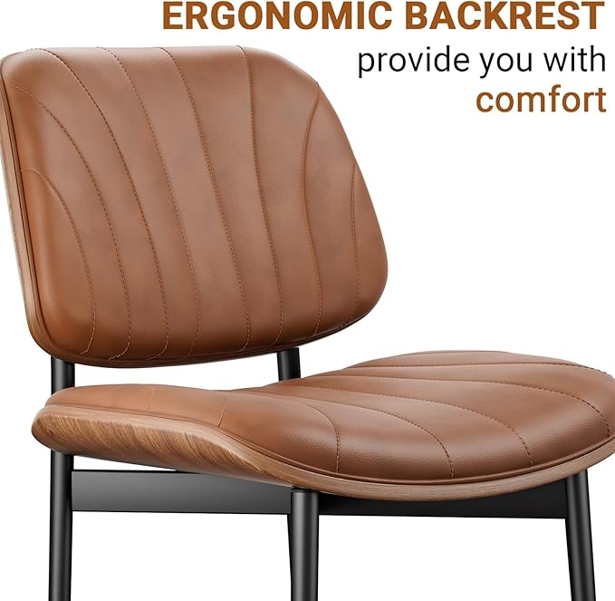REONEY Dining Chairs Set of 4, Mid-Century Modern Upholstered PU Leather Chairs