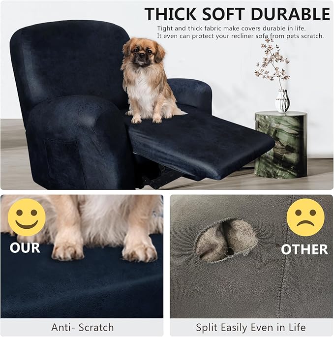 ANARACHON Recliner Chair Covers Leather Like, 4 Pieces Recliner Cover