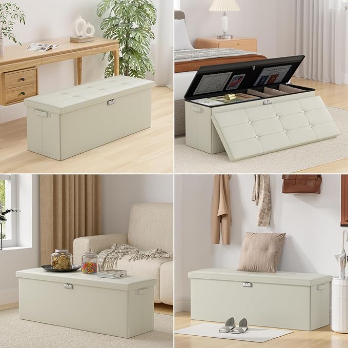 DocSafe Storage Ottoman Bench, Fireproof＆Waterproof Folding Bench
