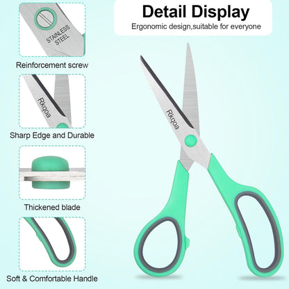 Black-Purple Scissors Pack, Rkqoa 8" Adult Scissors All Purpose - Comfort-Grip Sharp Shears for Office School Sewing Fabric Craft Art Supplies, Teacher/Class Everyday use, Classroom Must have