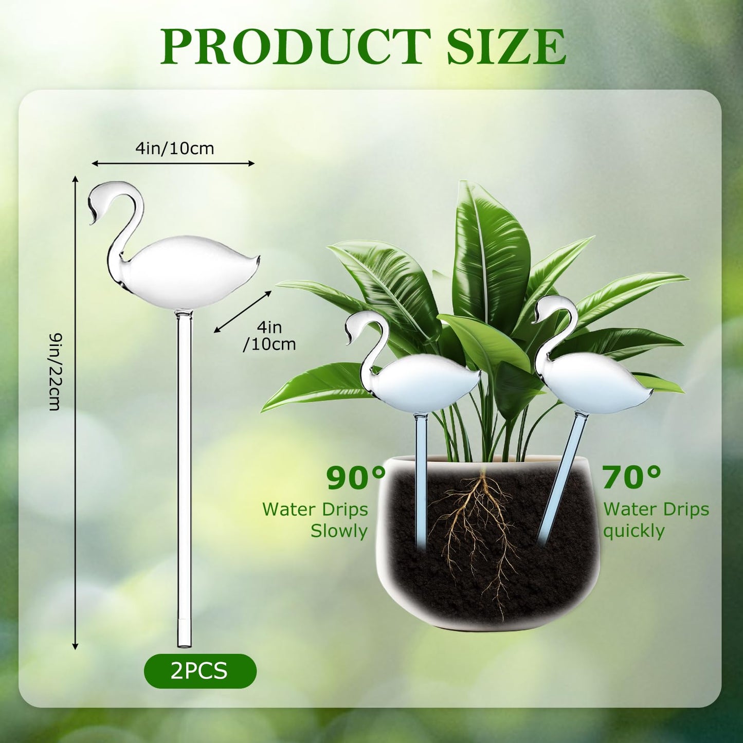 2-Pack Star-Shaped Glass Self-Watering Globes for Indoor Outdoor Plants – Automatic Irrigation Decorative Watering Bulbs for Garden Flower Pots, Patio, Home Decor (Swan)