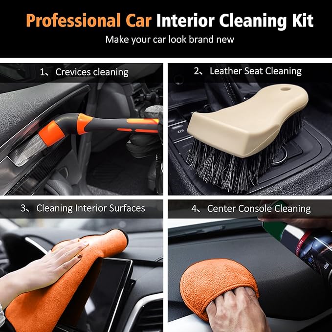 YeewayVeh 7PCS Car Interior Detailing Kit, Horse Hair Car Leather Brush